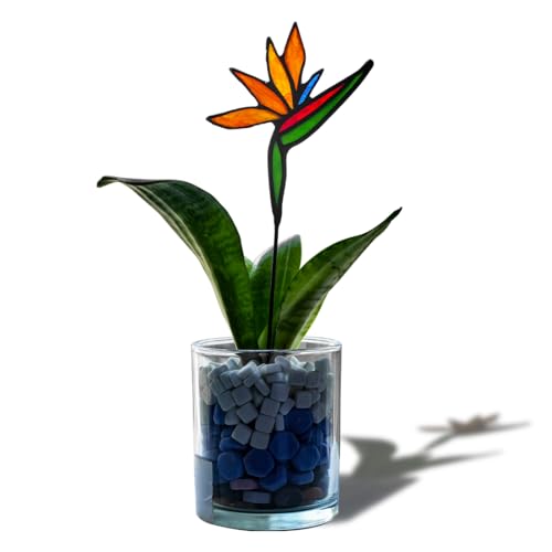 EPOGIFTS Bird of Paradise Flower Stained Glass Plant Stake Decor,Artificial
