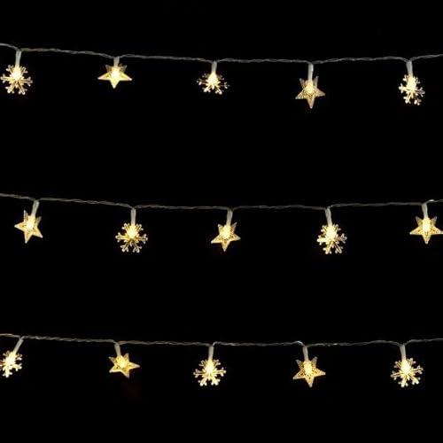 VoltShine Star Snowflake LED String Lights Powered by 3AA Battery Powered Warm White 2.5m for Event Decoration