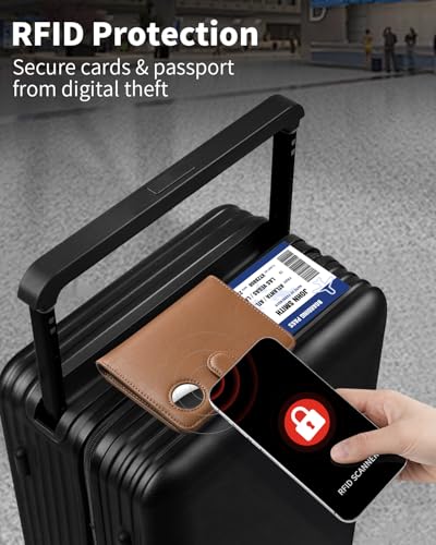 Image of Passport Holder for Travel with AirTag Holder- Leather RFID Blocking Travel accessories with 5 Cards Slot&1ID Window,Magnetic Closure,Gift Box(Air Tag Not Included)