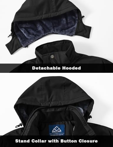 Image of TBMPOY Men's Winter Ski Jacket Waterproof Warm Snow Insulated Coat Fleece Lined Snowboard Hooded Raincoat