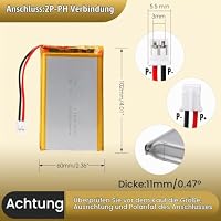 LiPo Akku 3,7V 10000mAh 1160100 mit JST-Kabel – Wiederaufladbarer Lithium Polymer Akku für Bluetooth-Lautsprecher, DIY-Projekte und Elektronikgeräte – Ansicht 2