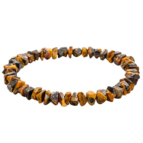 Image of Certified Tiger Eye Bracelet for Women Men with Healing Crystal and Reiki Stone - Beautiful Gemstone Beaded Bracelet for Balance, Harmony & Positive Energy (Chips Stone Beads)