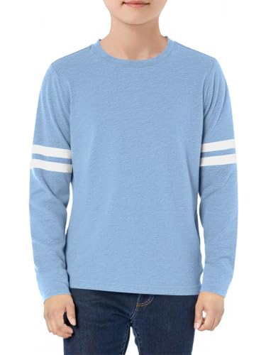 Image of Haloumoning Boys Long Sleeve Shirts Kids Crewneck T Shirts Casual Striped Tops Tees 5-14 Years