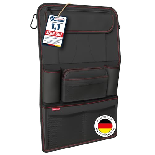 ATHLON TOOLS Der stabilste Autositz-Organizer - Verstärkte Rückwand - Lebensmittelecht - mit integriertem Tablet-Halter - mit Extra Federtasche - für Business und Kinder - Designed in Hamburg