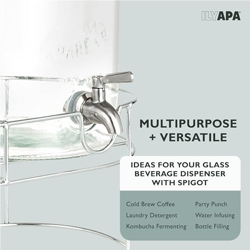 Ilyapa 2 pack 2 Gallon Glass Beverage Dispenser with Stand- Wide Mouth Mason Jar Drink Dispensers with Spigot - Leak Proof Glass Flip Top Lid by Ilyapa - Used condition - Image 6