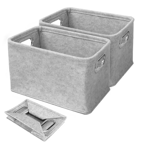 Elyrau Felt Fabric Baskets, 2 Pieces Felt Storage Box Basket...