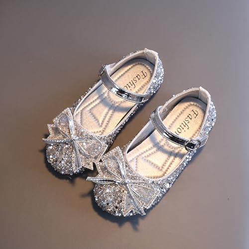 Girls Silver Dress Shoes Wedding Party Heel Mary Jane Princess Bow Shoes Crystal Shoes2