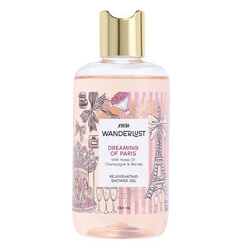 Image of Nykaa Wanderlust Dreaming of Paris Fruity Clensing Shower Gel, Champagne & Berries Fragrance, Vegan, Cruelty-Free, No Parabens, Rejuvenating Body Wash for Women