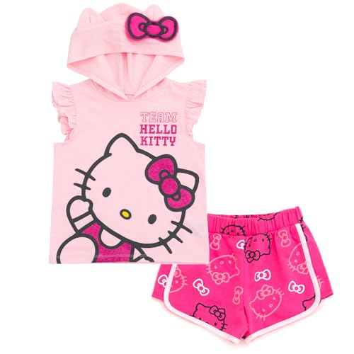 Pantalones cortos de rizo y camiseta con capucha Hello Kitty para días de parque y playa