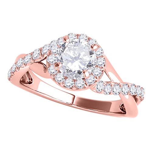 Mauli Jewels 0.50 Carat Halo Round Engagement Diamond Ring 4 Prong-Setting 14k Solid Rose Gold