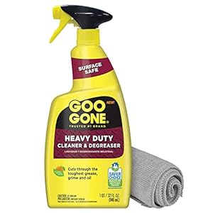 Goo Gone Heavy Duty Cleaner & Degreaser Spray With Microfiber Cleaning Towel – Cuts Through Tough Grease, Oil & Grime – 32 Oz (1 Pack + Towel)