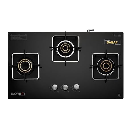 BLOWHOT Premium Hybrid 3B Auto-Ignition Gas Stove Hob, Hybrid Design, Toughened Glass Top, SABAF Gas Valve, 2 Years Warranty By Blowhot on Glass, 5…