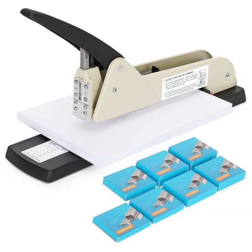 Heavy Duty Long Reach Stapler, 7000 Staples in Various Sizes with 30-200 Sheet Capacity,Long Arm Stapler,9.84”Adjustable Stapling Depth for Booklets & Office Document, Fixable Paper Guide