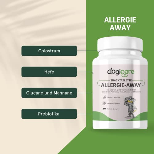 Allergie Tabletten Hund ALLERGIE-Away - Allergiehilfe mit Colostrum, Bierhefe & Prebiotika - Anti Allergie für Hunde gegen Juckreiz - Natürliche Alternative zu Apoquel oder Shampoo - Made in Germany