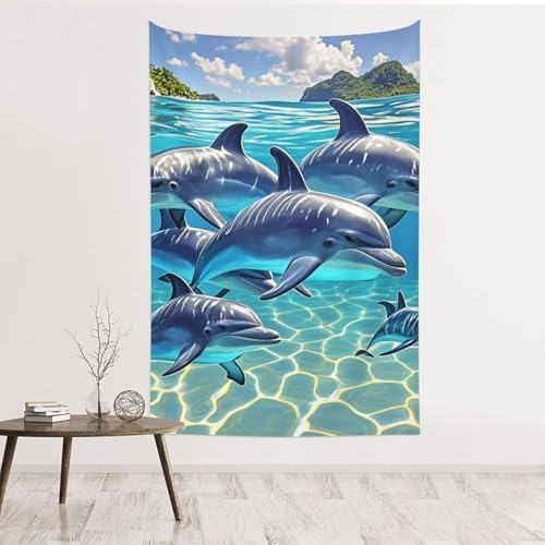 Tapisserie murale dauphins de qualite superieure en velours de peche doux