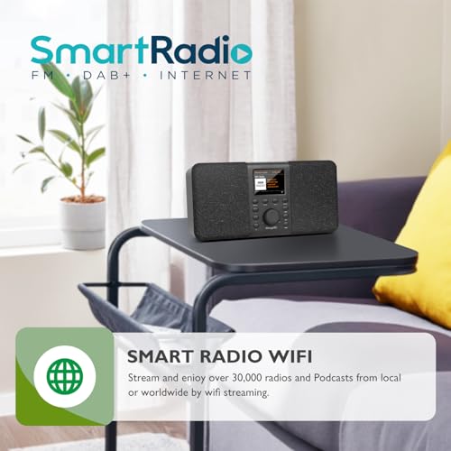 Image of SR20 Stereo 2.0 WiFi Internet Radio with Bluetooth 5.3, Podcast Player, FM Radio, Mains or AA Battery Powered, Color Display, 60 Presets, Dual Alarms, App Control Support-Elegant Black