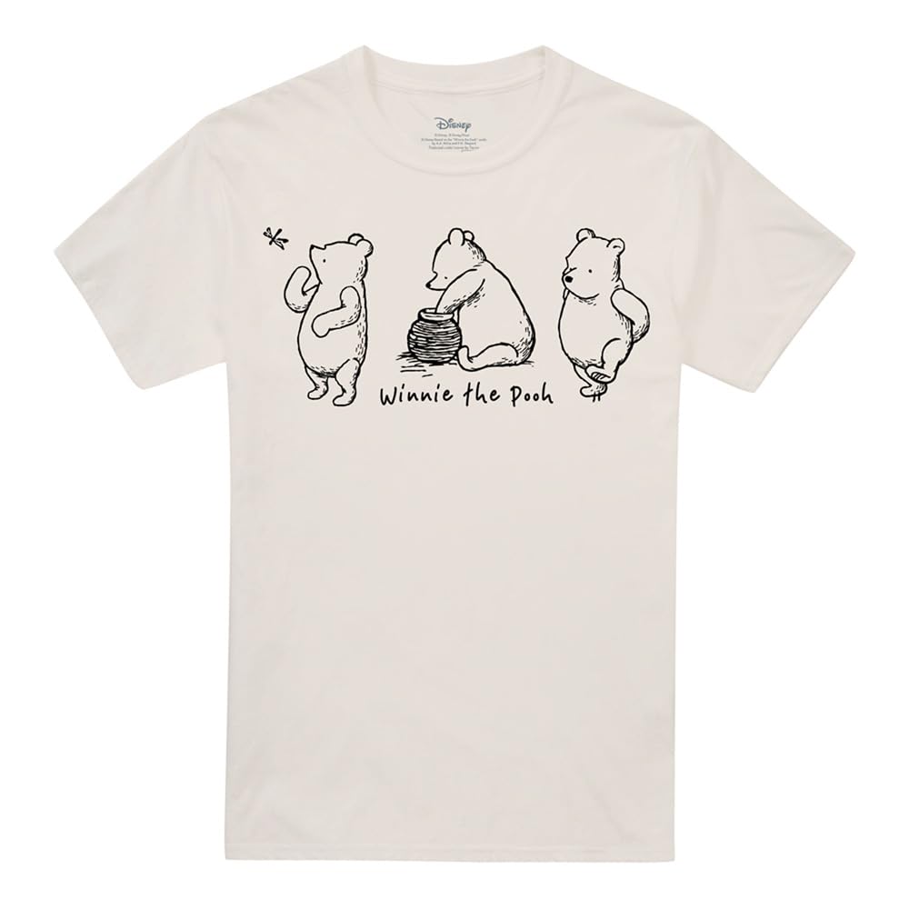 Disney Unisex Winnie The Pooh Classic Pooh Bear Outlines T-Shirt, Natural in Beige | Size: 3XL
