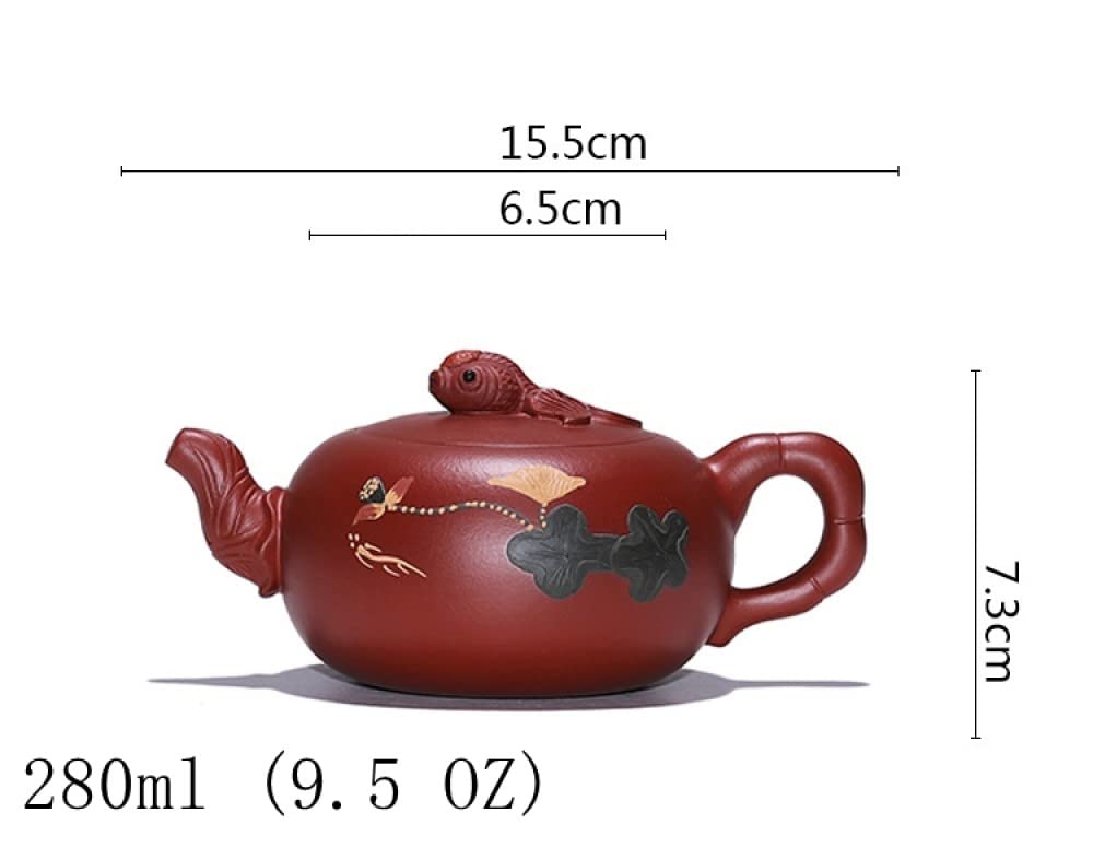 Chiński zestaw do herbaty Yixing Zisha, ceramiczny fioletowy zestaw do herbaty, czajniczek do herbaty z reliefem ryby lotosu z filiżankami do herbaty, dzbankiem do herbaty, czarką do herbaty, filtre