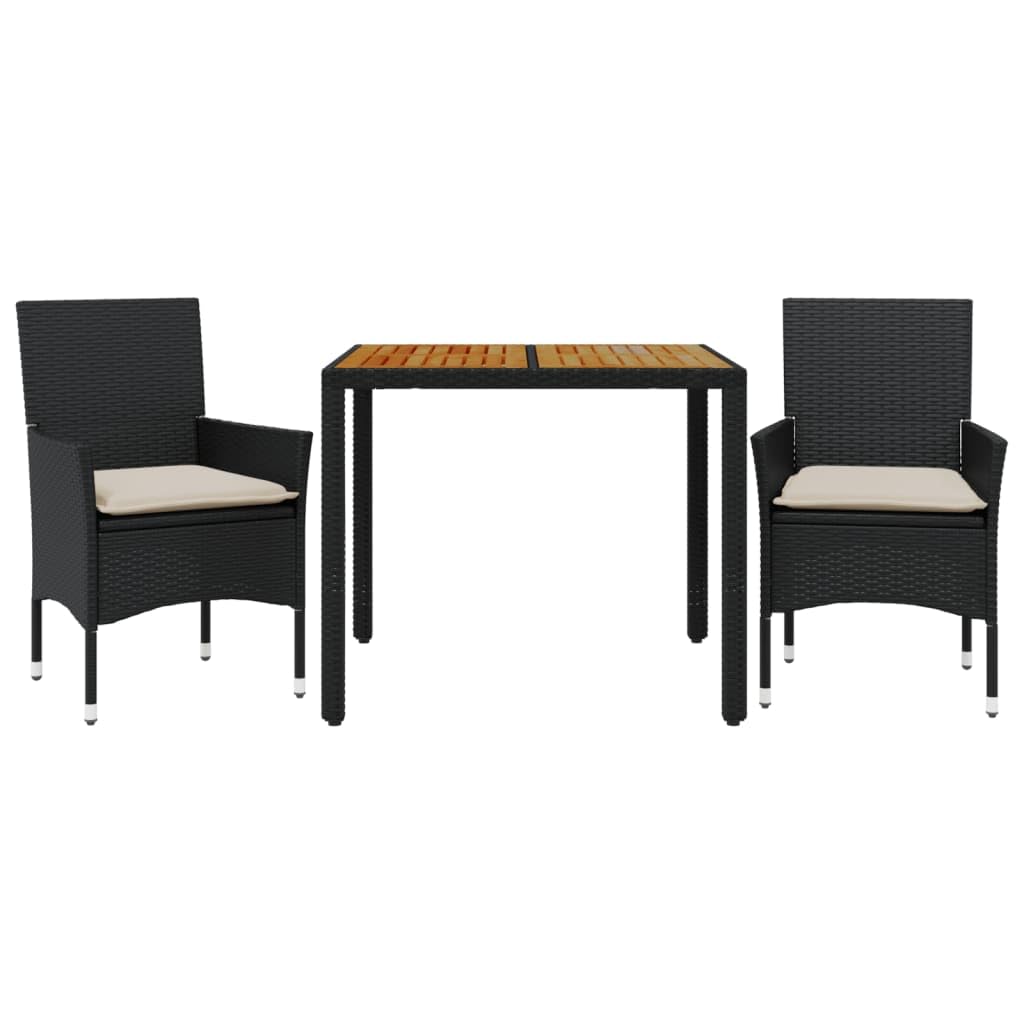 ShGaxin 3278663 Set da pranzo da giardino con cuscini in rattan PE Acacia Nero, Set Tavolo e Sedie Giardino, Tavolo e Sedie Terrazza, Mobili da giardino per esterni, Set di mobili da giardino