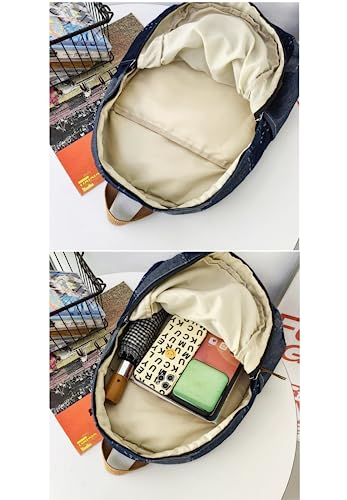 JHTPSLR Denim Patch Preppy Backpack Vintage Aesthetic Cowboy Street Book Bag Blue4