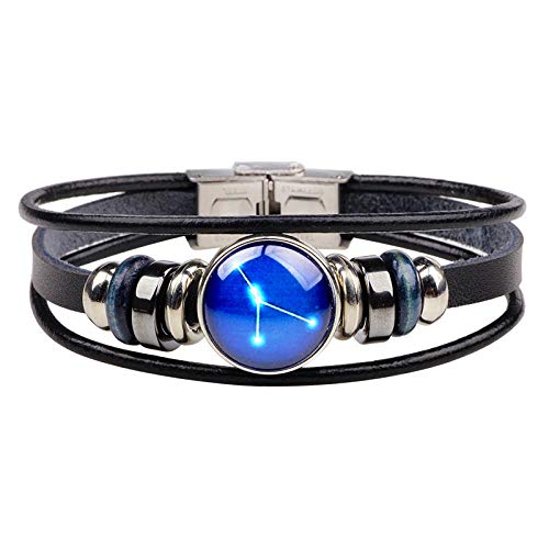 Bracelet en cuir tressé haut de gamme Cancer avec médaillon en verre créatif