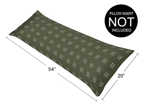 Image of Sweet Jojo Designs Hunter Green Body Pillow Case Cover (Pillow Not Included) - White Bohemian Woodland Tribal Southwest Mud Cloth Hatch Gender Neutral Triple Line for Safari Jungle Animal Collection