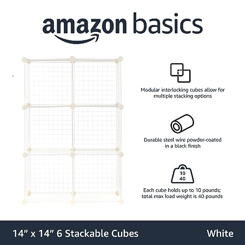 amazon basics Metal Powder Coated 6 Cube Wire Storage Shelves (White)