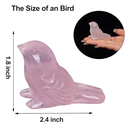 Figura de pájaro en cuarzo rosa 2.4 pulg tallado a mano miniatura 2
