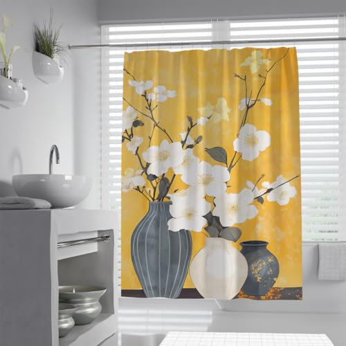 Rideau de douche branche fleur blanche anti-moisissure 90x180 - 2