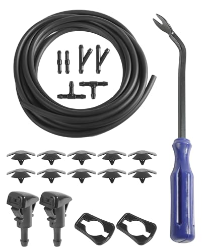 UBOG 22PCS Windshield Washer Hose Kit 13FT Washer Fluid Hose 6 PCS Hose Connectors 2 Fan Nozzles Car Accessories Windshield Fluid Hose Replacement Suitable for Most Car Windshield Fluid Tubing