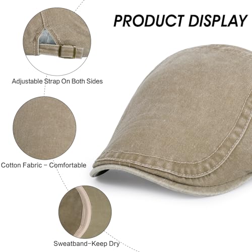 Image of 3Pcs Men's Newsboy Caps Cotton Cooling Hat Adjustable Flat Cap for Men