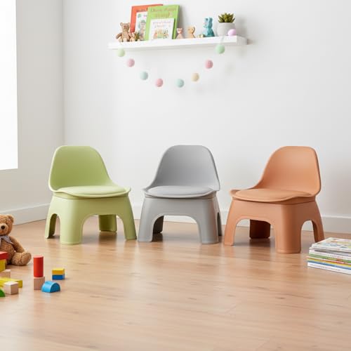 LN COZY CORNER Thickened Plastic Round Stool with Backrest Anti-Slip Portable Low Seat Durable Modern Design for Home Kindergarten & Living Room (Green)