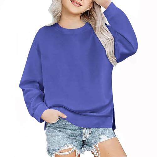 Girls Fall Pullover Long Sleeve Fleece Lined Side Slits Sweatshirt Tops Fashion Soft Comfy Crewneck Sport Pullover