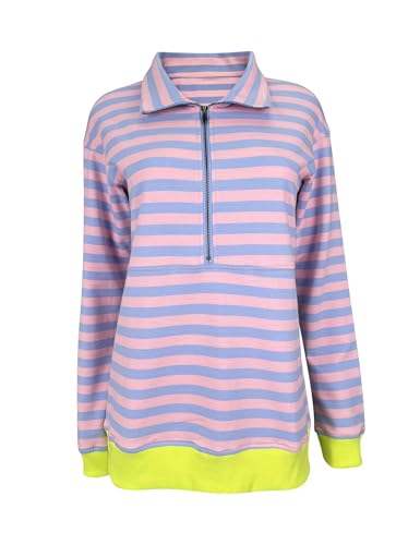 Floral Find Women's Long Sleeve Lapel Half Zip Up Sweatshirt Solid Stylish Loose Fit Casual Pullover Tops2