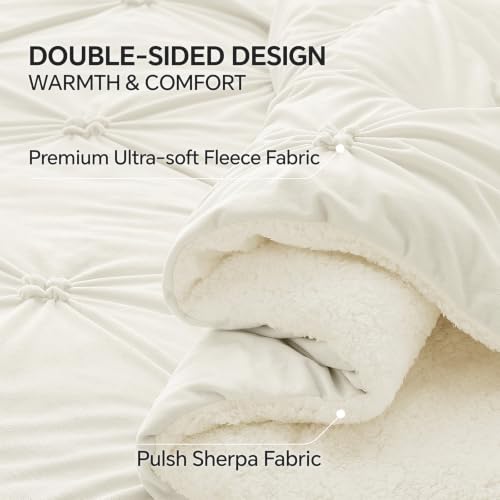 Image of BEDELITE Fluffy Sherpa Twin Comforter Set,Pintuck-Cream