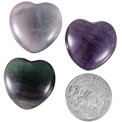 Rockcloud Healing Crystal Fluorite Heart Love Carved Palm Worry Stone Chakra Reiki Balancing 0.8" Mini Size(Pack Of 4) #TOP1