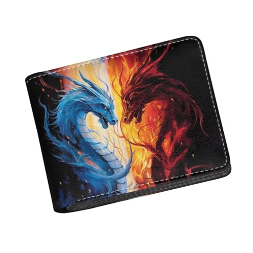 HUIACONG Flame Dragon Wallet for Men Slim Leather Wallets for Boys Thin Travel Wallet Red Blue Dragon Card Holde Smart Bifold Coins Storage Pouch2