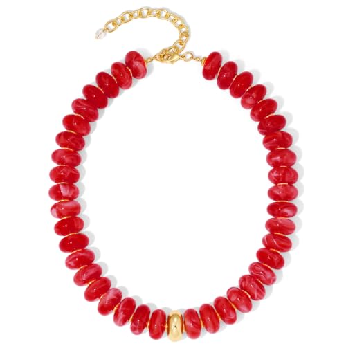 Collier ras du cou perles rouges et dorées pour femme moderne
