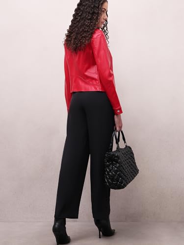 Image of VERO Moda Women's Relaxed 'Desk-to-Dinner' Straight Fit High Rise Stretch Formal Trousers | Formal Pants for Women