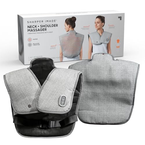 Sharper Image Heated Vibrating Massager for Neck Shoulder & Back - Heating Pad for Pain & Stress Relief, Adjustable Heat Levels, 5 Massage Modes, Muscle Soreness Recovery, Comfort & Relaxation Gift
