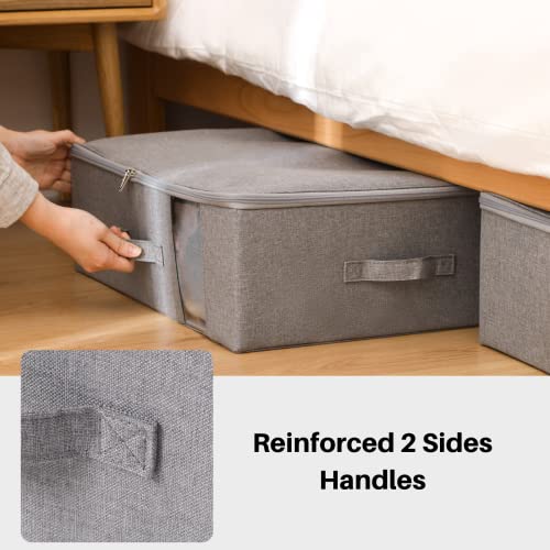 Canfod Under Bed Storage 2 Pack, Under Bed Storage Containers, Blanket Storage Thick Panel, Underbed Storage Clear Window, Stackable Clothes Storage Bins (M（13.7X11X7In） For 8-10 T Shirts, Light Grey) #TOP4