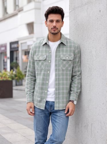 Image of Amazon Brand - INKAST Men's Cotton Blend Button Down Shirt || Long Sleeve Casual Flannel Check Shirt || Soft Breathable Lightweight Collared Shirts with Two Flap Chest Pockets || Stylish Everyday Wear