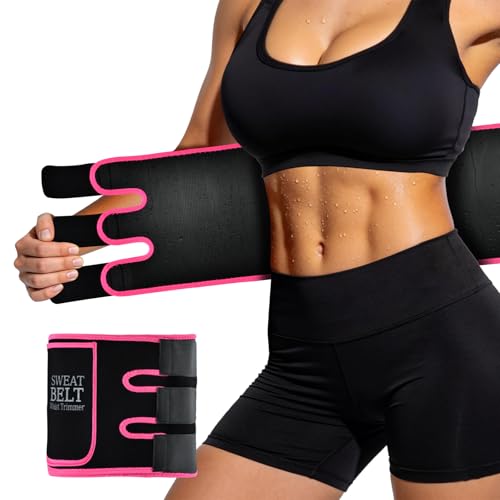 AMZBOSS Waist Trainer for Women Lower Belly Fat Waist Sweat Band for Women Belly Band Sweat Belt Stomach Wrap with Pocket (Pink Medium)