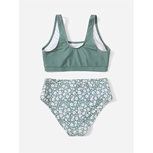 Teen Swimsuits for Girls Bathing Suits 2 Piece Sport Floral High Waist Bikini Tankini Set Kids Swimsuits Beach Swimwear2