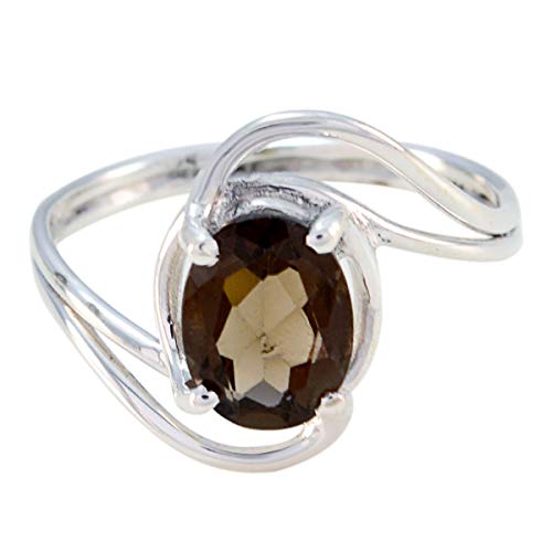 Image of Genuine Gems Oval Shape One Stone Faceted Smoky Quartz rings-Solid Silver Brown Smoky Quartz Ring-January Birth Capricorn Astrology Genuine Gems Ring SRSQUFC-3171-4 us