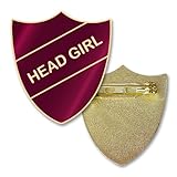 Tamaño: 30 x 27 mm Insignia de escudo de cabeza de niña, esmalte y latón, fijación de pin de seguridad, tamaño 30 mm, colores a elegir., Metal