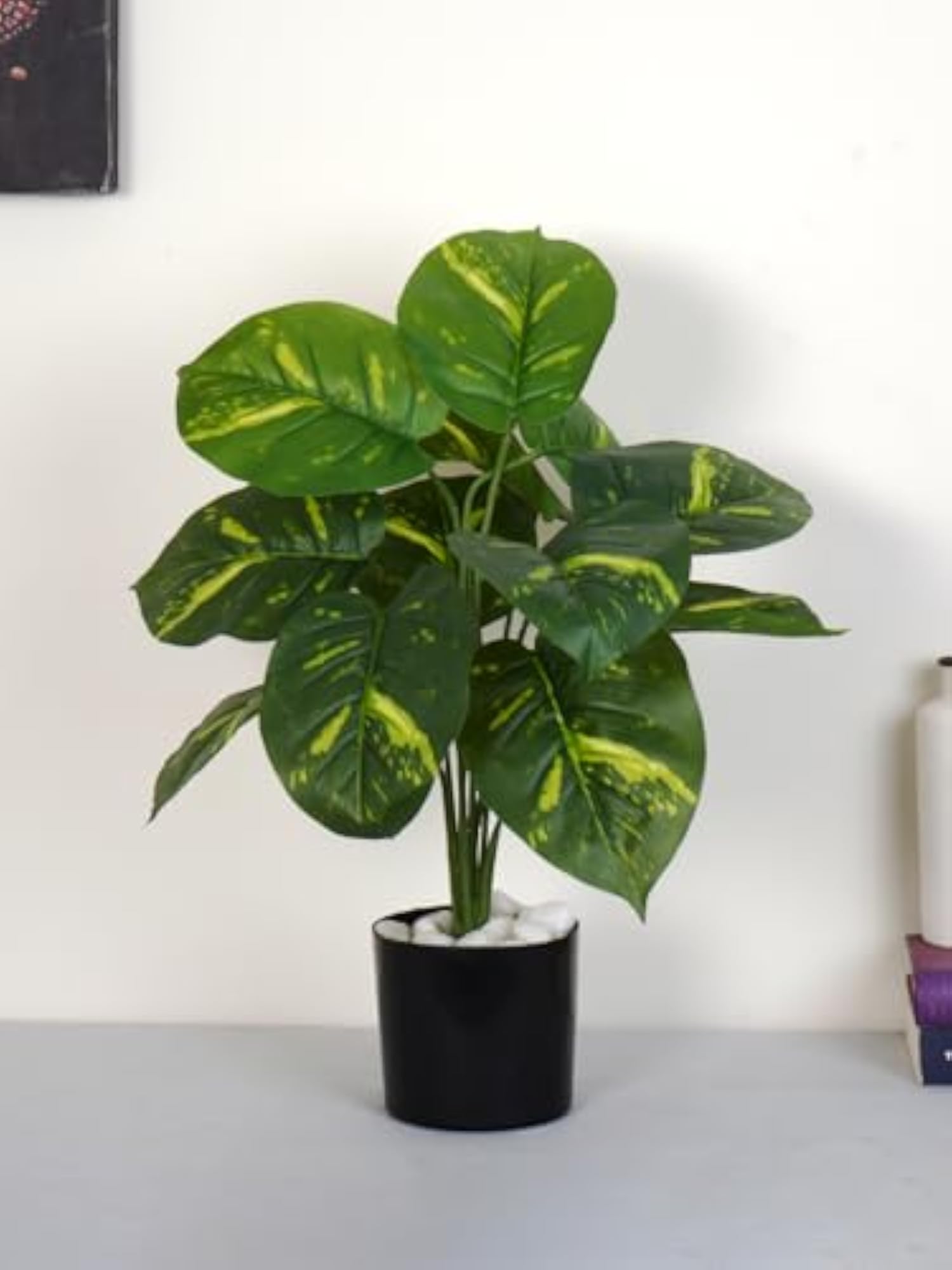 Artificial Money Plant with Black Pot for Home Decor