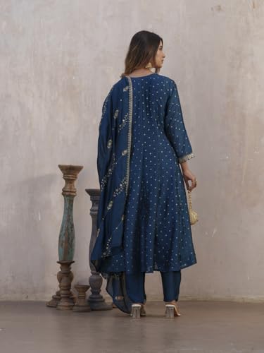 Image of Kaari Women's Embroidered Kurta Set with Dupatta - Festive Kurta Set for Women Polyester Blend