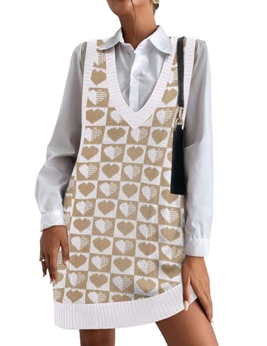 Image of Zeagoo Womens Sweater Vest Dress Pattern Knitted Pullovers Sweaters V Neck Tank Sweater Dress with Pockets