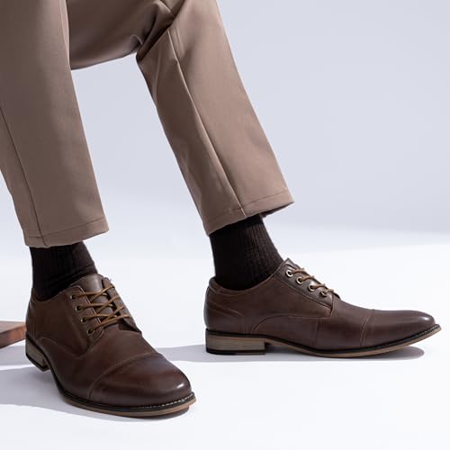 Image of Jousen Men's Dress Shoes Leather Oxford Formal Derby Shoes | Smooth Leather,Retro Plain Toe,All-Day Comfort,Office Work,Wedding Party,Business Meeting,Date Night